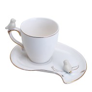 Xicara 90ml Café Porcelana Cute Birds Branco Design Plate